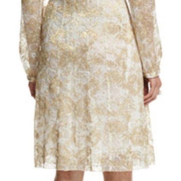 °$3,990 OSCAR DE LA RENTA GOLD FLORAL LACE MIDI RUNWAY DRESS US 0 S - Picture 5 of 9